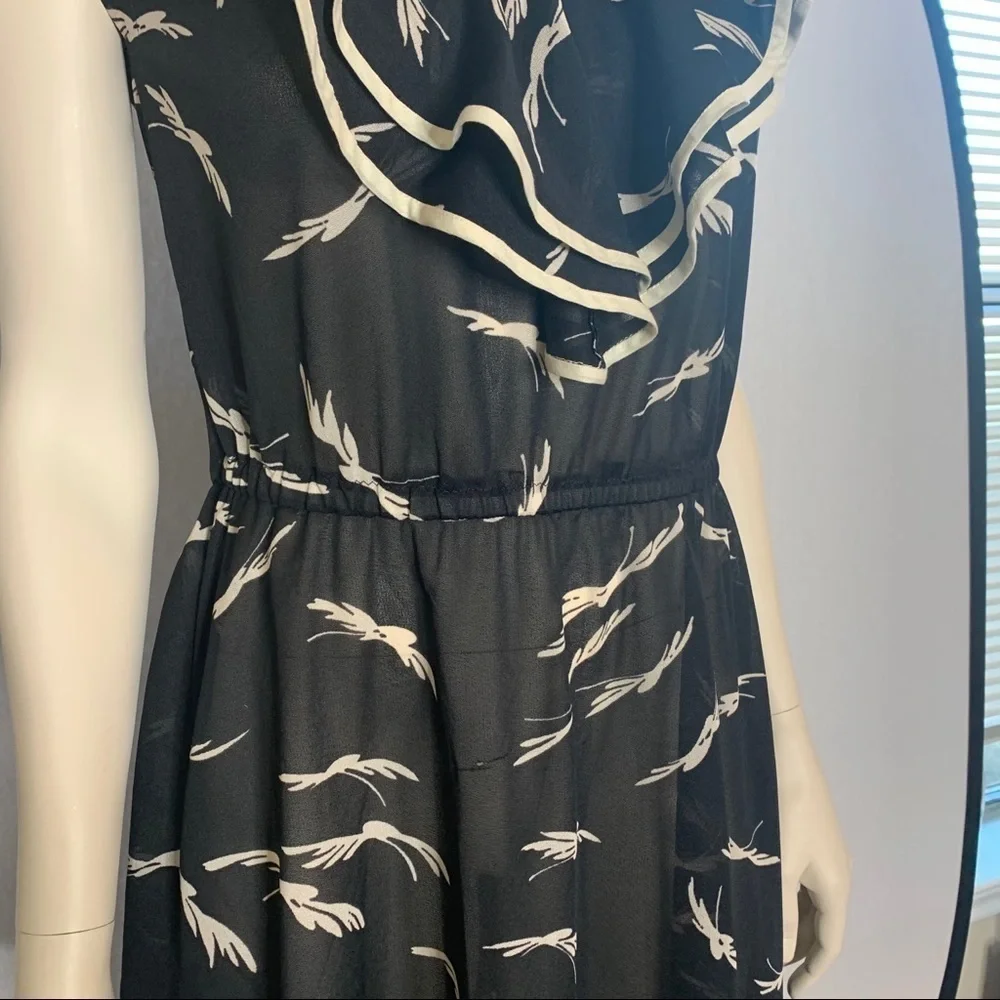 Vintage black white scarf hem ruffle neck dress - Picture 5 of 10